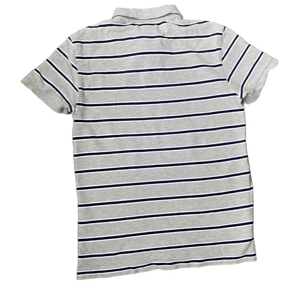 Ralph Lauren Striped Polo Short Sleeve Shirt Gray Blue SZ M